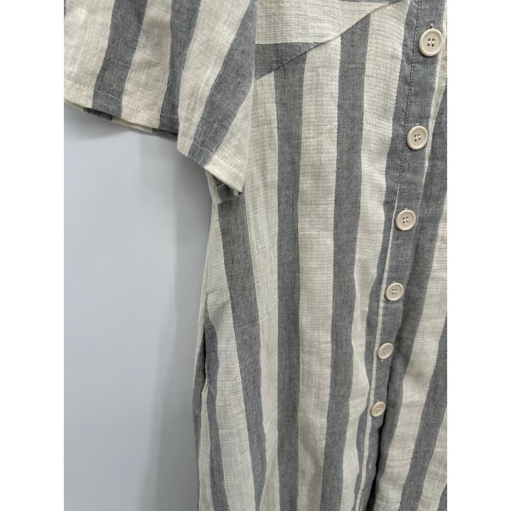 L Love Dress Women Medium Gray Cream Striped Button Down Midi Lagenlook‎ Minimal - Picture 4 of 7